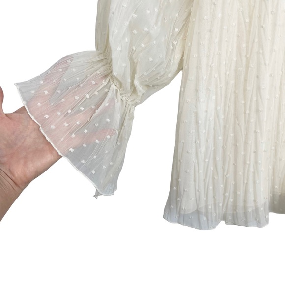 NWT Zara Swiss Dot Sheer Balloon Sleeve Mockneck Peasant Blouse With Bow - Picture 10 of 13